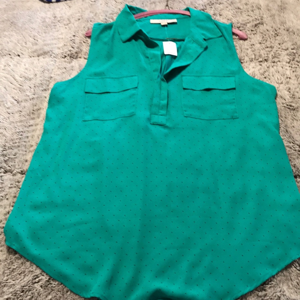LOFT NWT Mixed Media Polka Dot Sleeveless Blouse